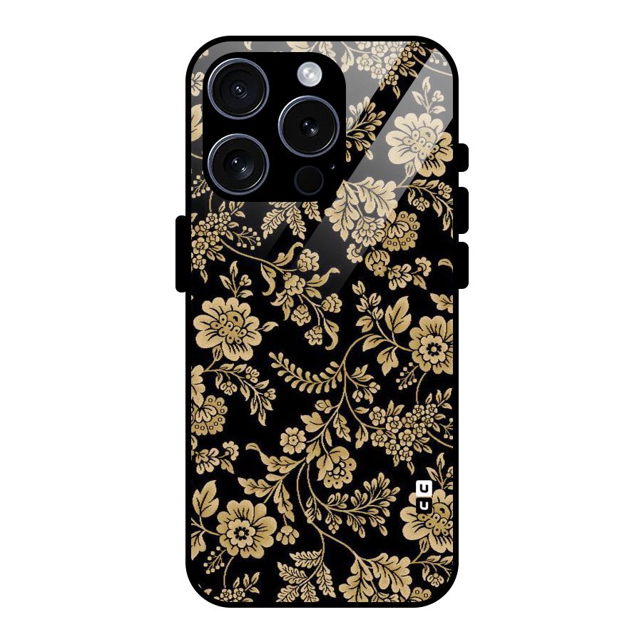 Aesthetic Golden Design Glass Back Case for iPhone 15 Pro
