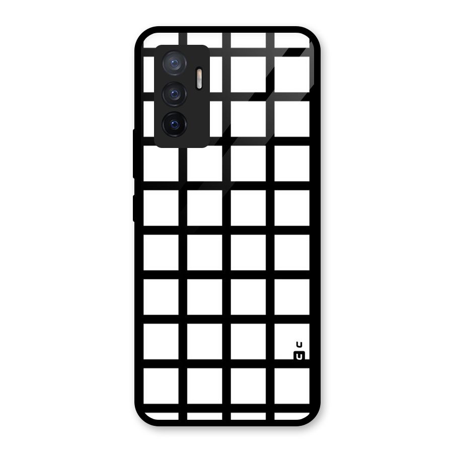 Aesthetic Grid Lines Glass Back Case for Vivo V23e