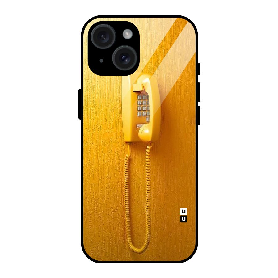 Aesthetic Yellow Telephone Glass Back Case for iPhone 15