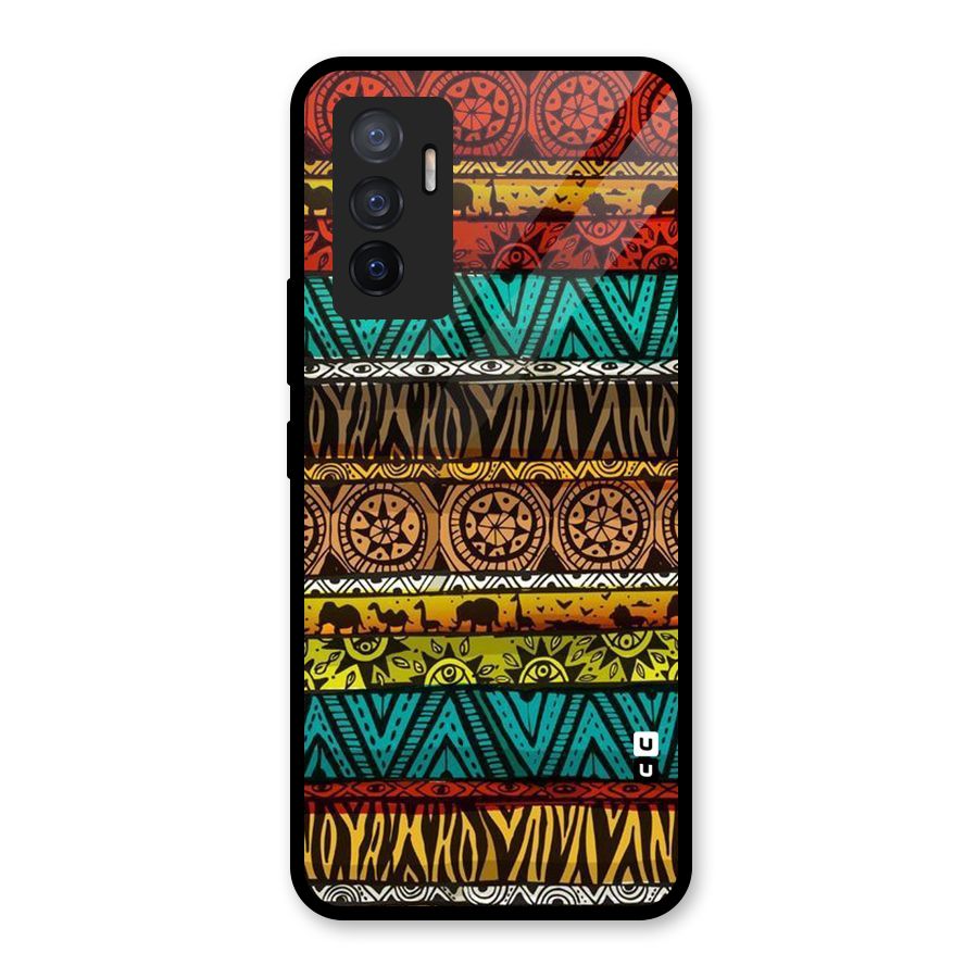 African Design Pattern Glass Back Case for Vivo V23e