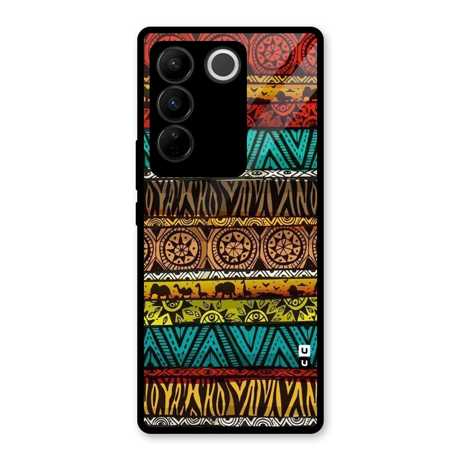 African Design Pattern Glass Back Case for Vivo V27 Pro