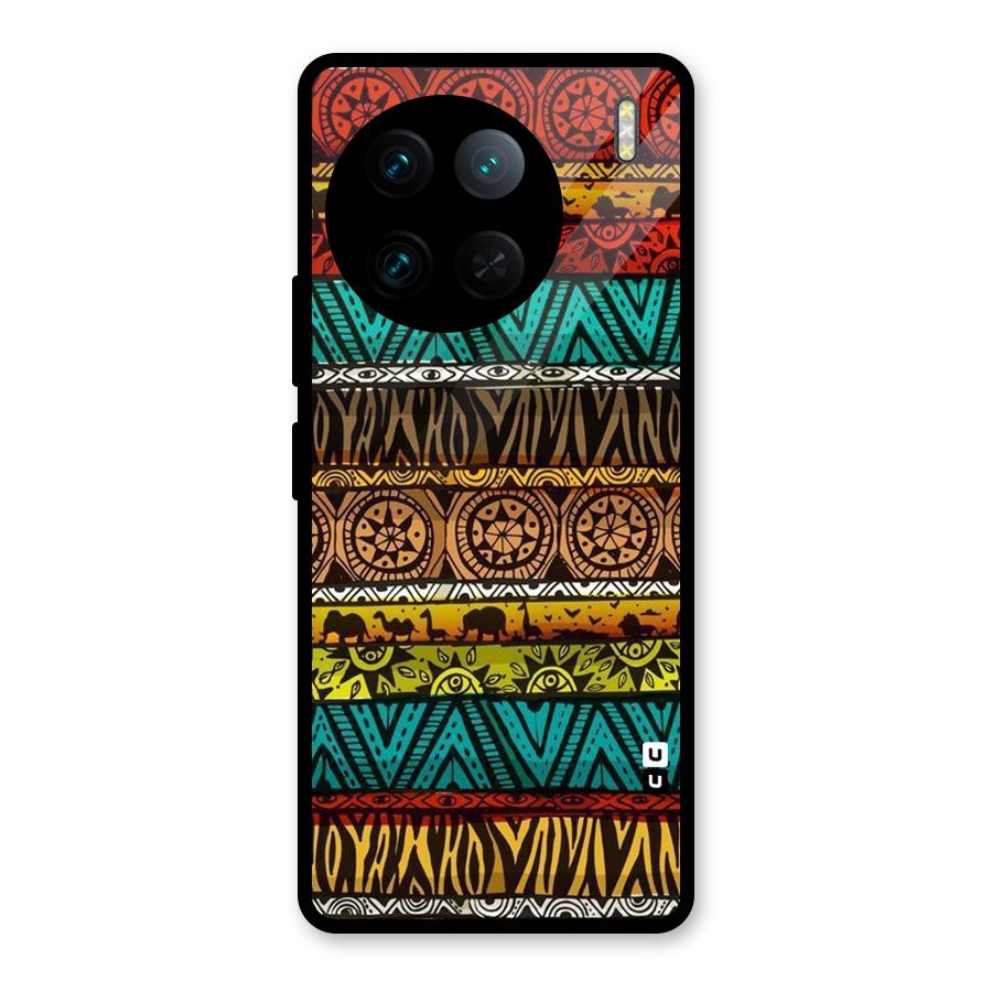 African Design Pattern Glass Back Case for Vivo X90 Pro