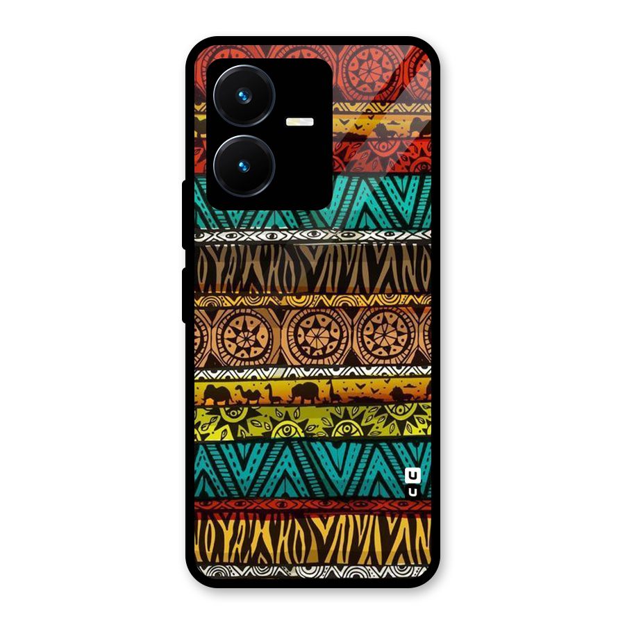 African Design Pattern Glass Back Case for Vivo Y22s