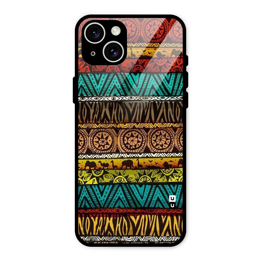 African Design Pattern Glass Back Case for iPhone 15 Plus