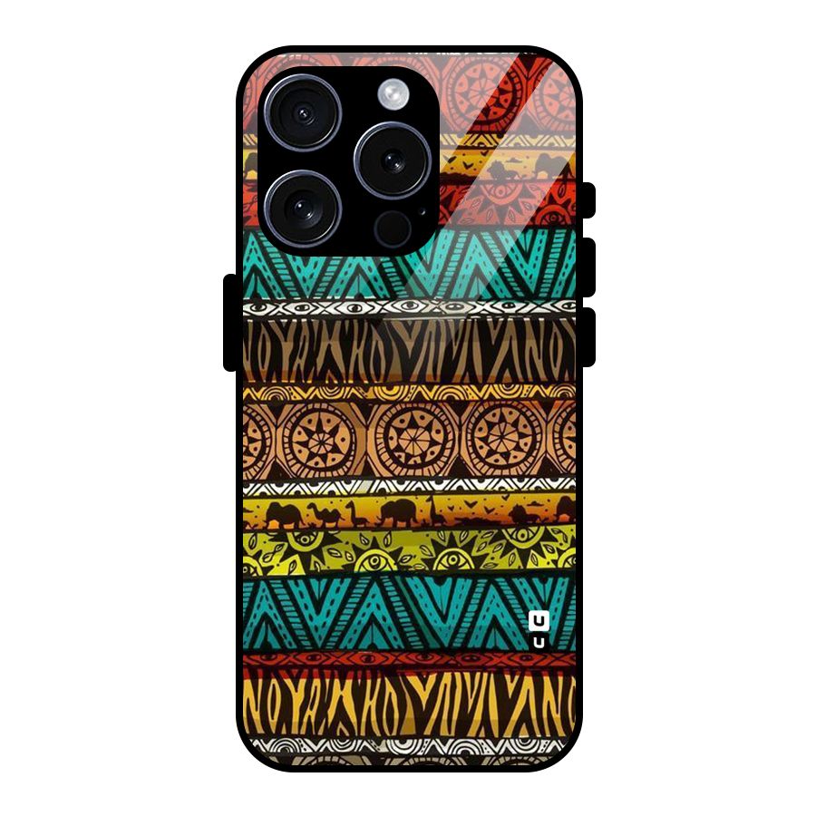 African Design Pattern Glass Back Case for iPhone 15 Pro