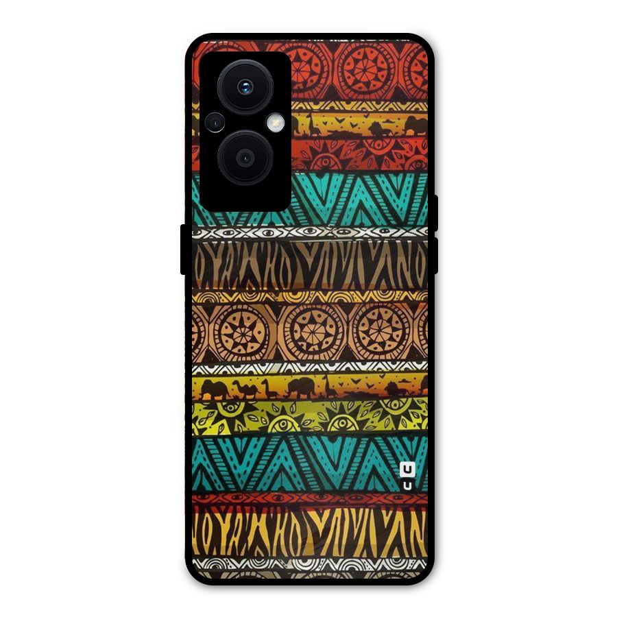 African Design Pattern Metal Back Case for Oppo F21 Pro 5G