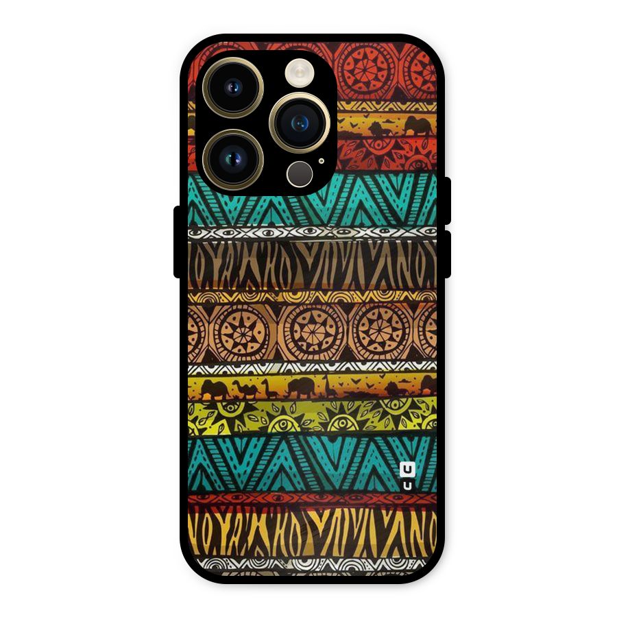 African Design Pattern Metal Back Case for iPhone 14 Pro