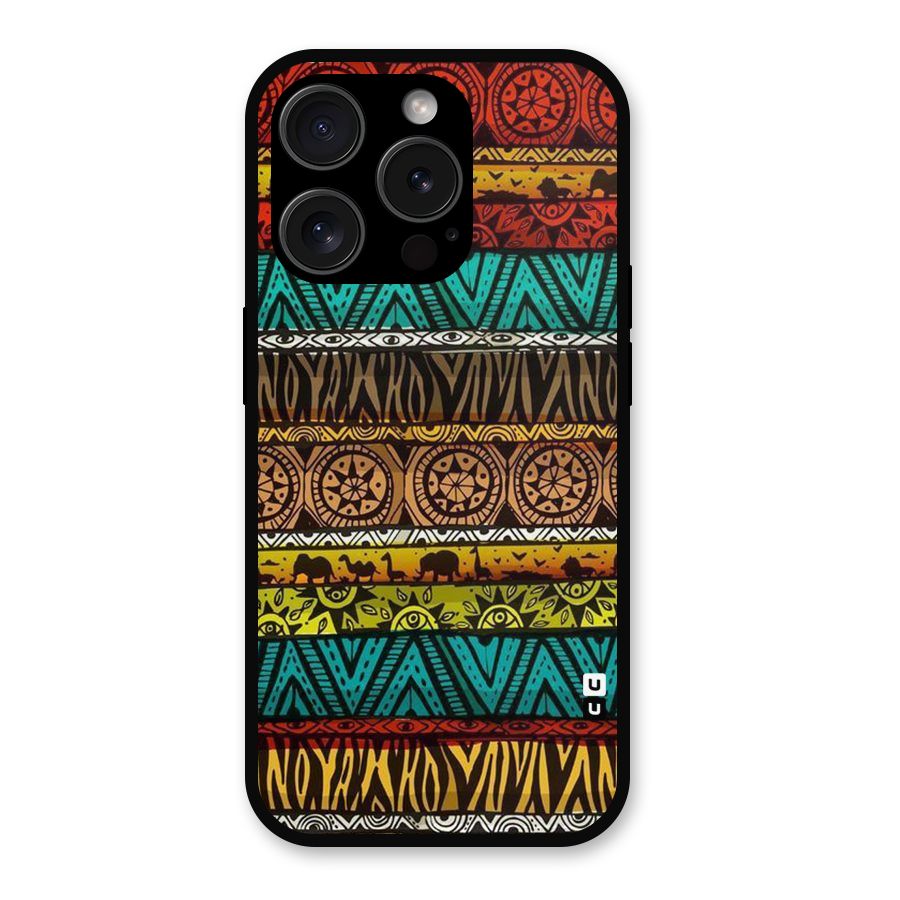 African Design Pattern Metal Back Case for iPhone 15 Pro