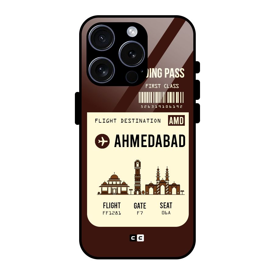 Ahmedabad Boarding Pass Glass Back Case for iPhone 15 Pro