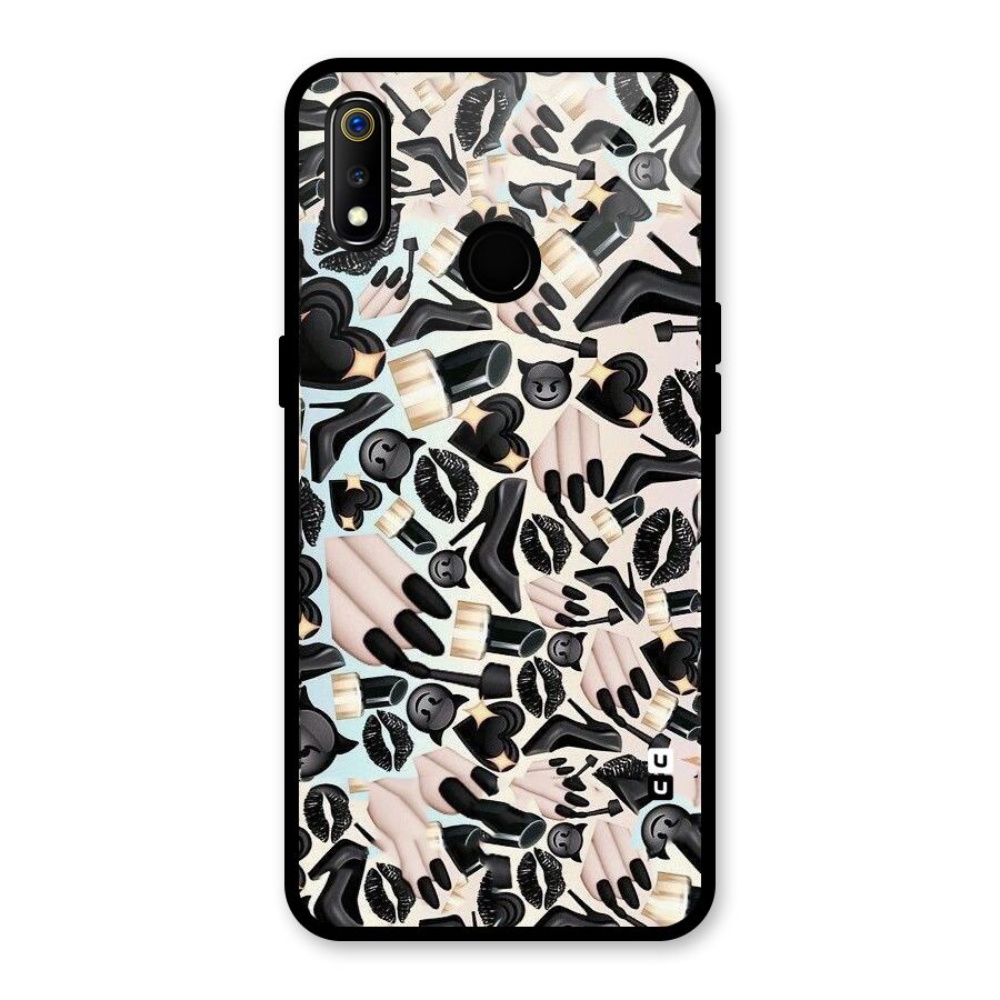 All Black Love Glass Back Case for Realme 3i