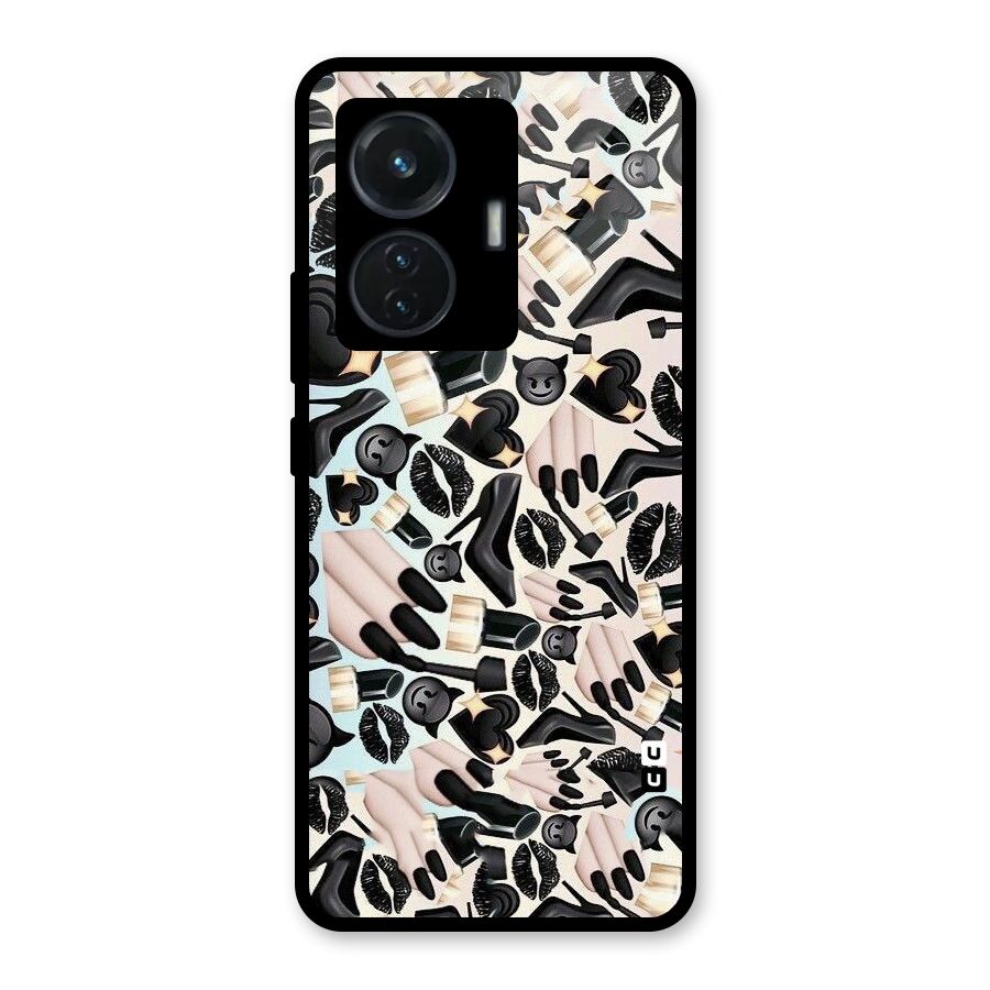 All Black Love Glass Back Case for Vivo T1 44W