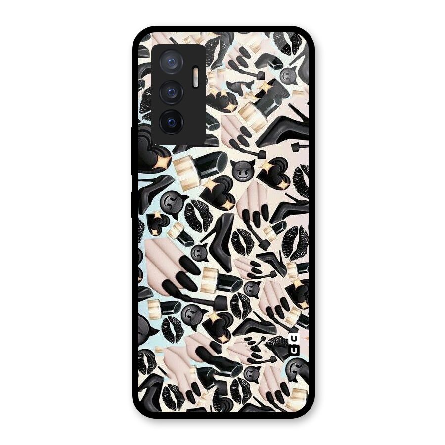 All Black Love Glass Back Case for Vivo V23e