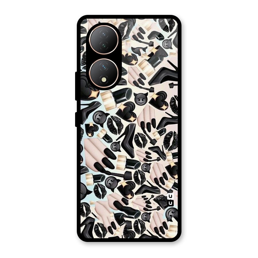 All Black Love Glass Back Case for Vivo Y100