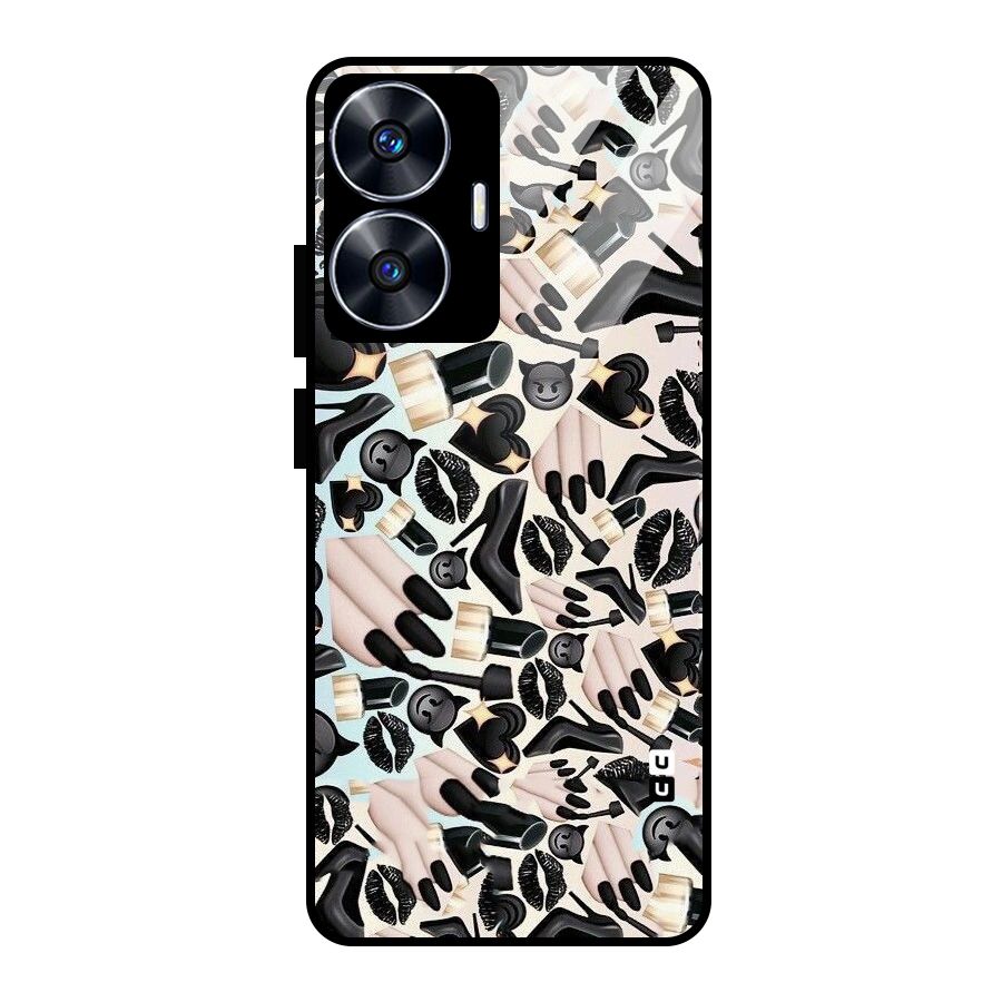 All Black Love Glass Back Case for realme C55