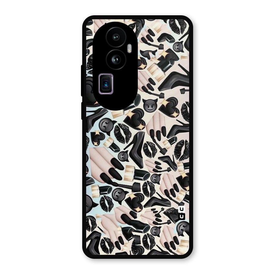 All Black Love Metal Back Case for Oppo Reno10 Pro Plus