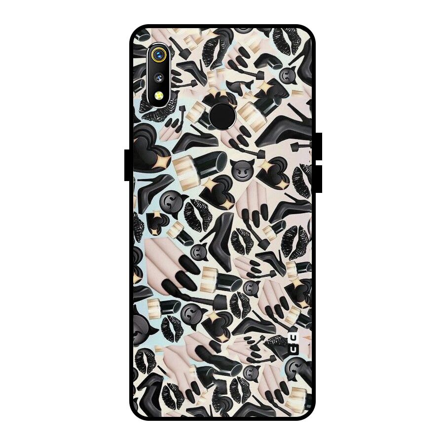 All Black Love Metal Back Case for Realme 3i