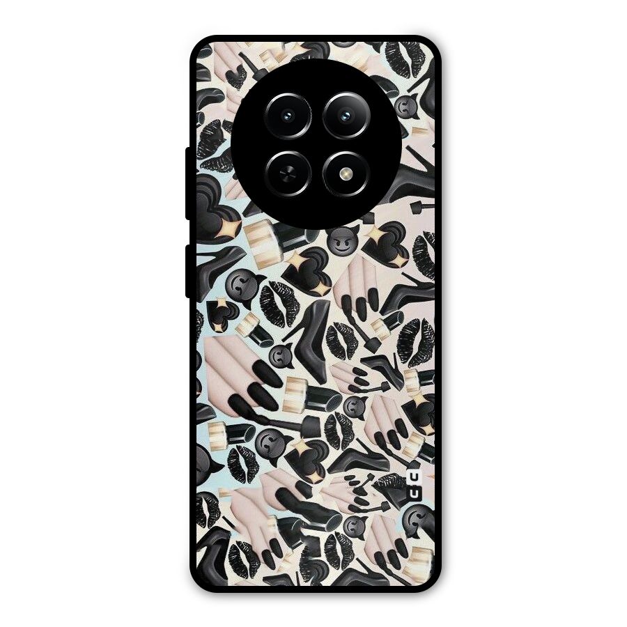 All Black Love Metal Back Case for Realme Narzo 70x 5G