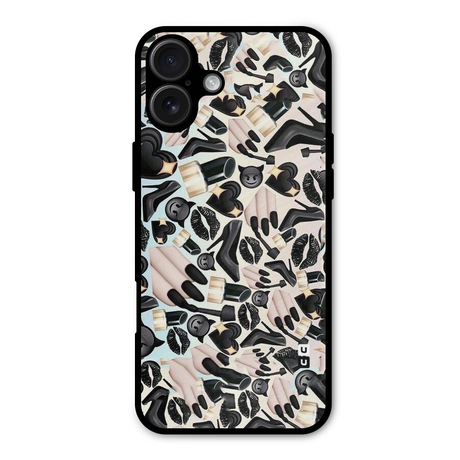 All Black Love Metal Back Case for iPhone 16 Plus