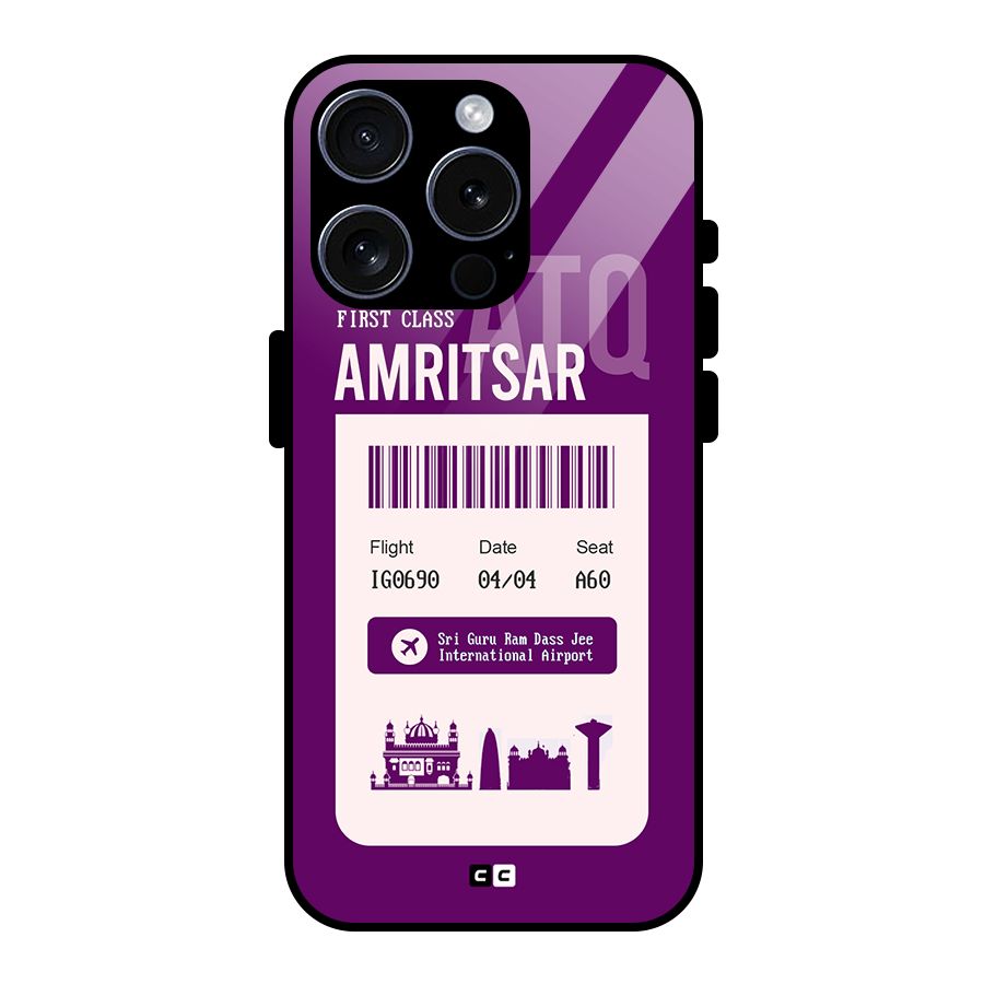 Amritsar Boarding Pass Glass Back Case for iPhone 15 Pro