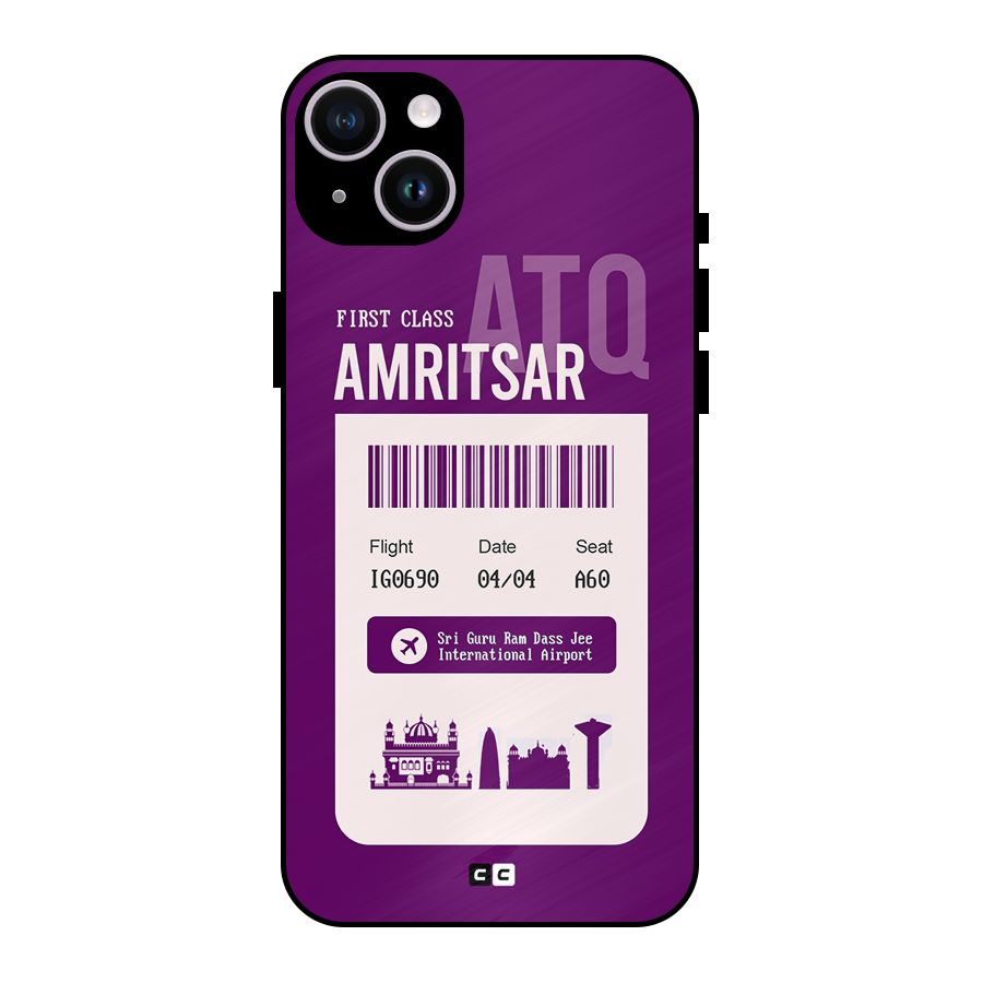 Amritsar Boarding Pass Metal Back Case for iPhone 14 Plus