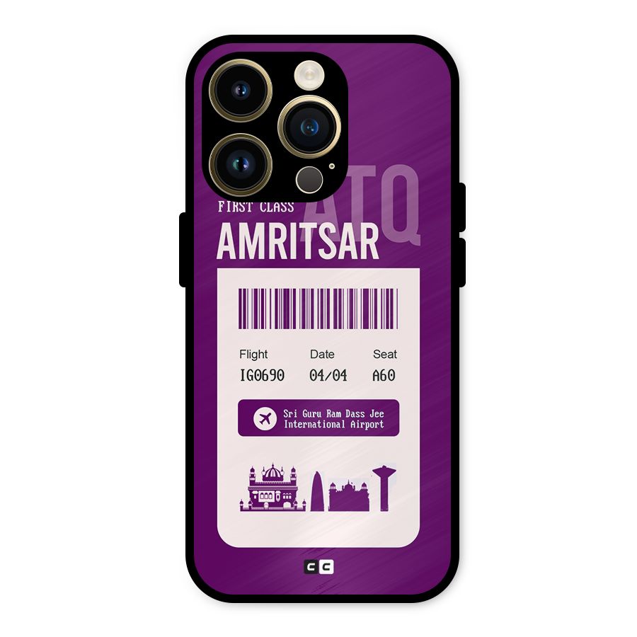 Amritsar Boarding Pass Metal Back Case for iPhone 14 Pro
