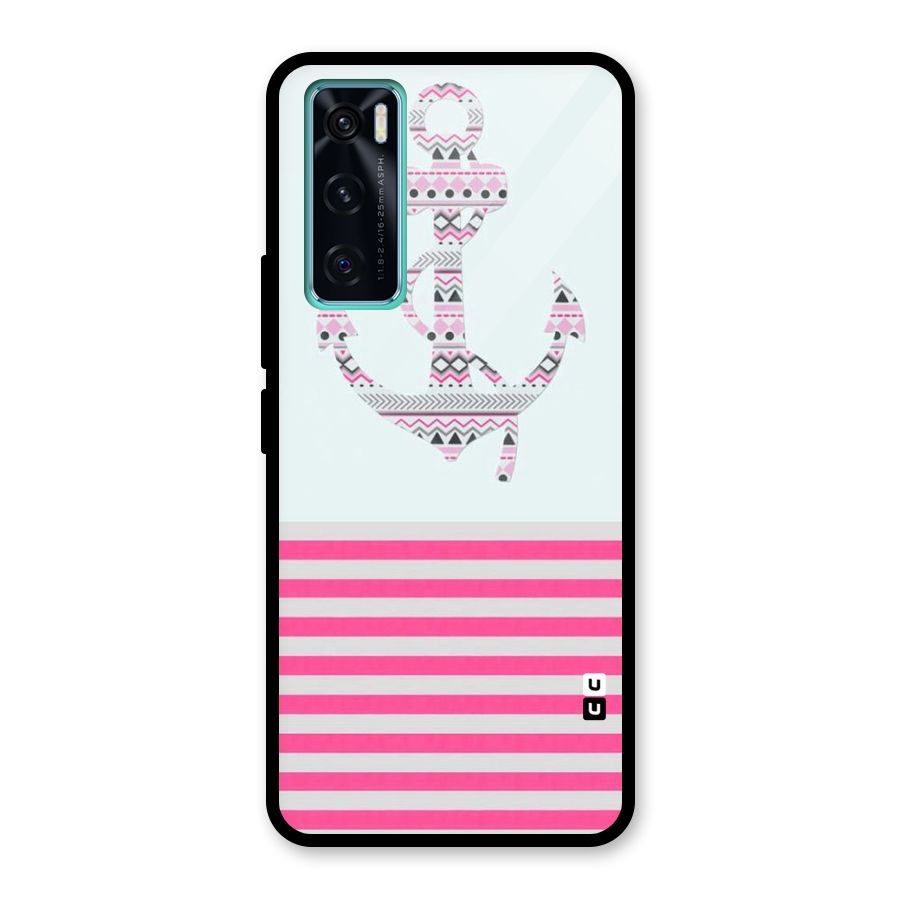 Anchor Design Stripes Glass Back Case for Vivo V20 SE
