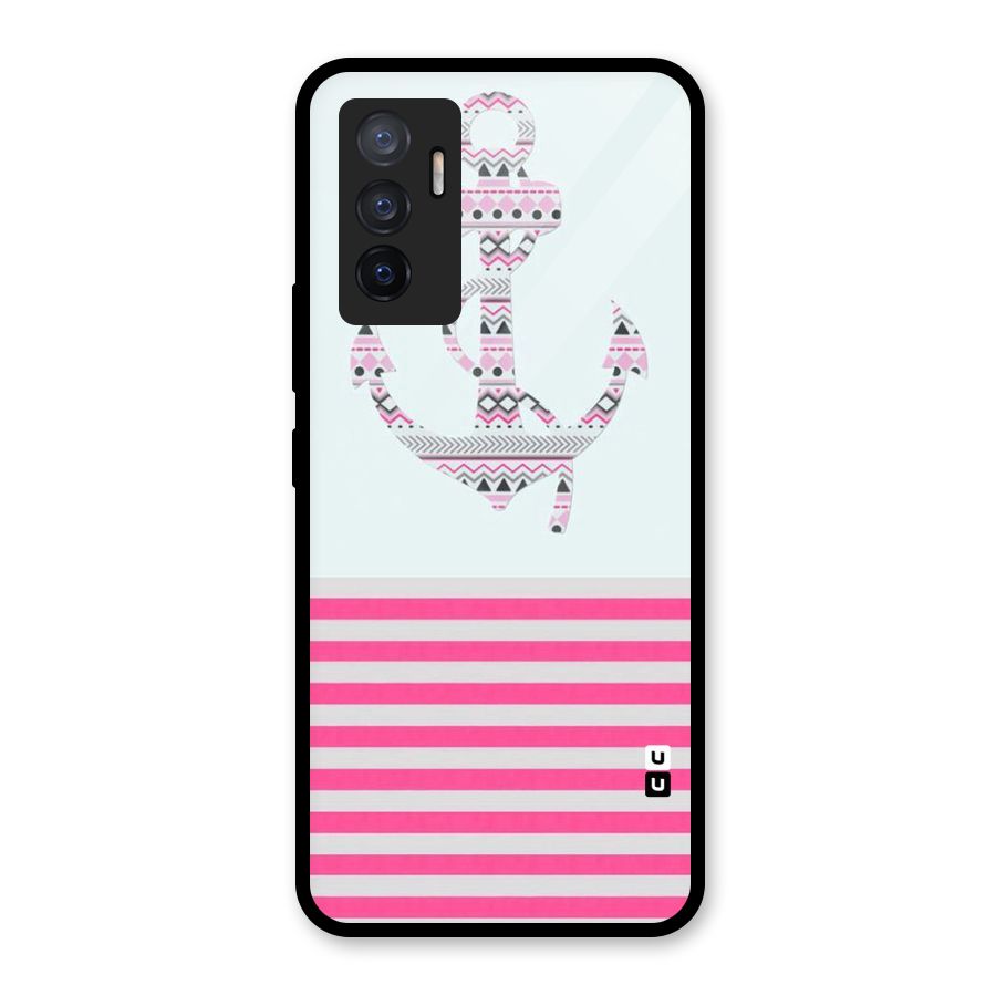 Anchor Design Stripes Glass Back Case for Vivo V23e