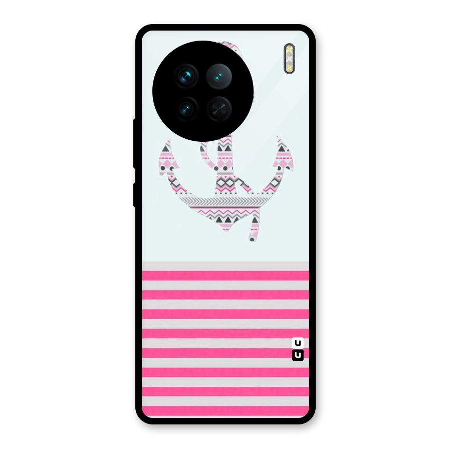 Anchor Design Stripes Glass Back Case for Vivo X90