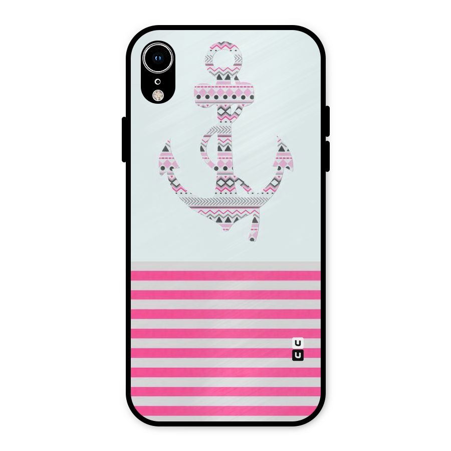 Anchor Design Stripes Metal Back Case for iPhone XR