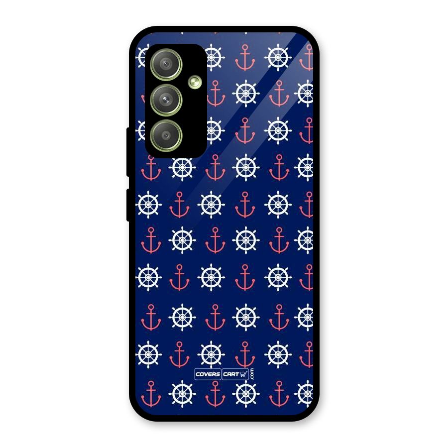 Anchor Pattern Blue Glass Back Case for Galaxy A54