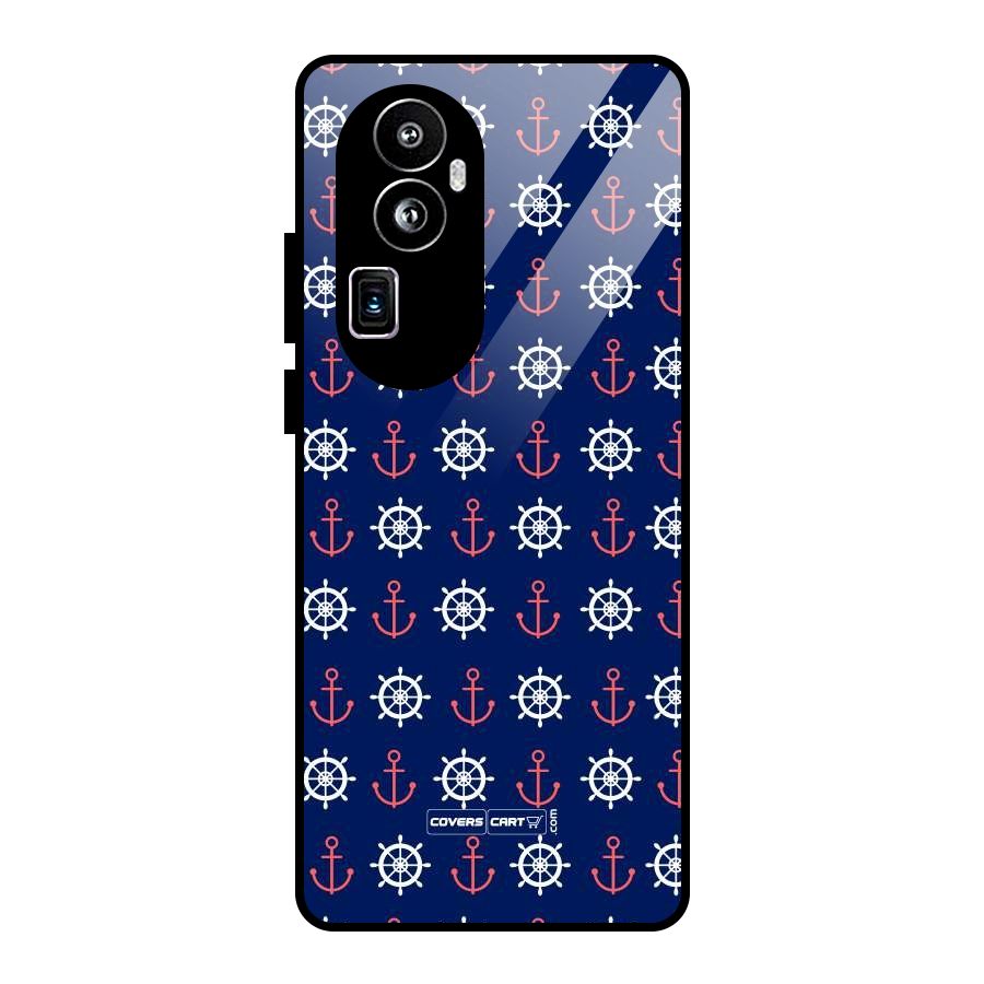 Anchor Pattern Blue Glass Back Case for Oppo Reno10 Pro Plus