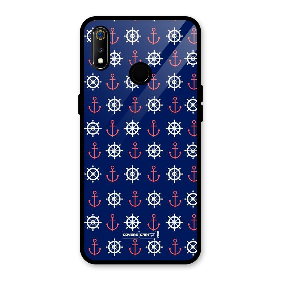 Anchor Pattern Blue Glass Back Case for Realme 3i