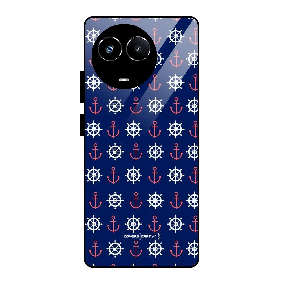 Anchor Pattern Blue Glass Back Case for Realme Narzo 60X