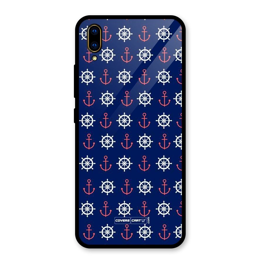 Anchor Pattern Blue Glass Back Case for Vivo V11 Pro
