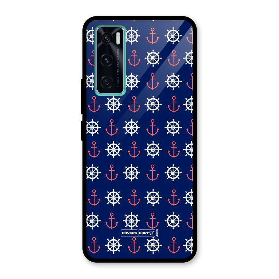 Anchor Pattern Blue Glass Back Case for Vivo V20 SE