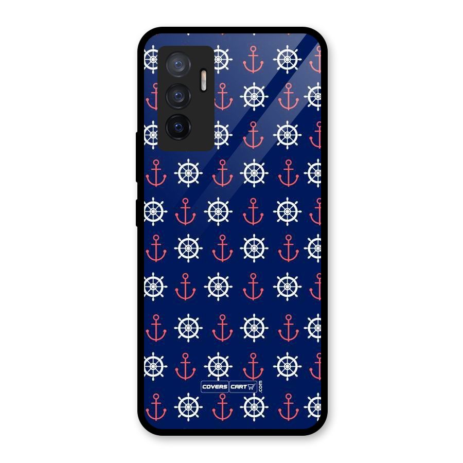 Anchor Pattern Blue Glass Back Case for Vivo V23e