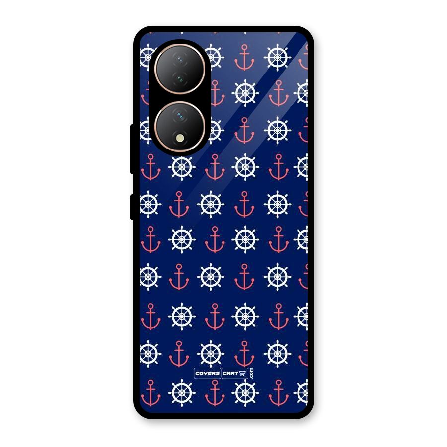 Anchor Pattern Blue Glass Back Case for Vivo Y100A