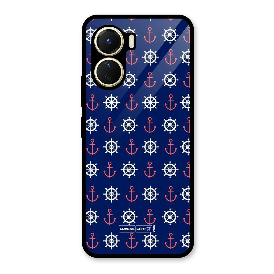 Anchor Pattern Blue Glass Back Case for Vivo Y16