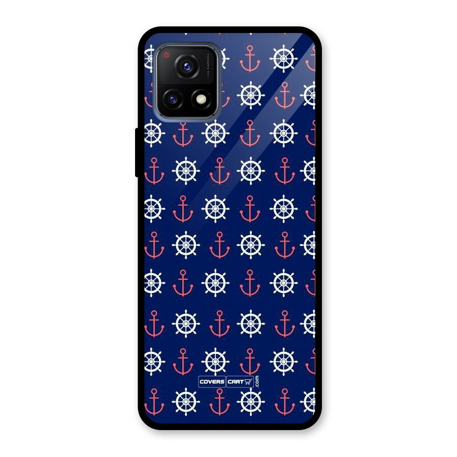 Anchor Pattern Blue Glass Back Case for Vivo Y72 5G