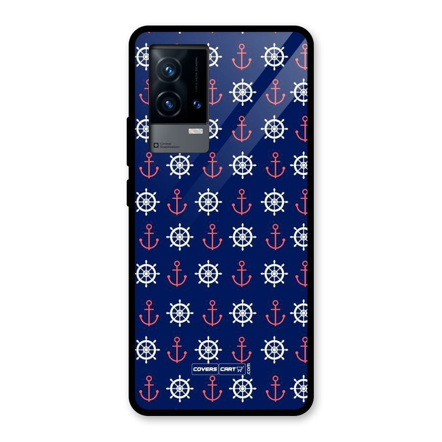 Anchor Pattern Blue Glass Back Case for iQOO 9 5G