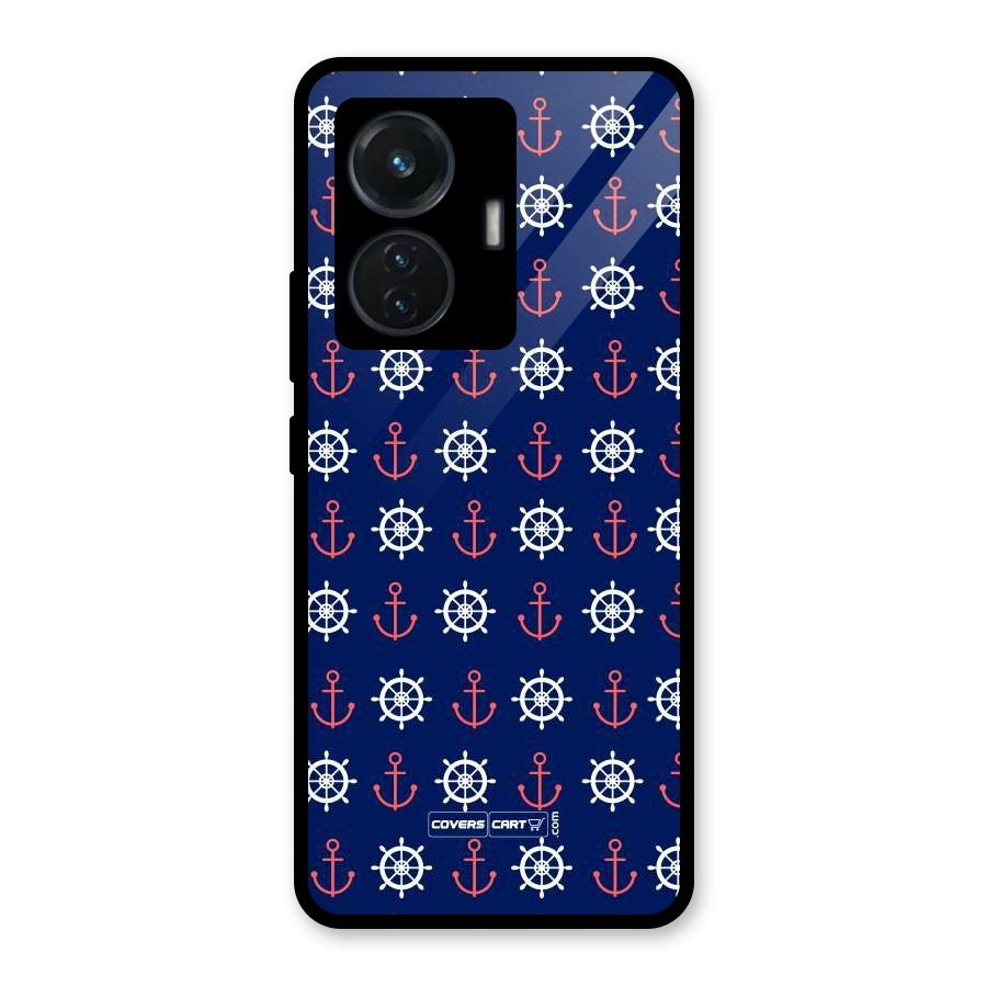 Anchor Pattern Blue Glass Back Case for iQOO Z6 44W