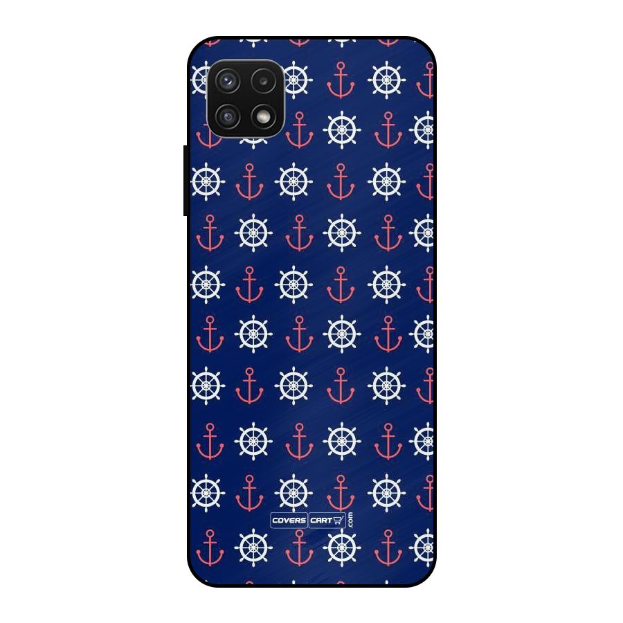Anchor Pattern Blue Metal Back Case for Galaxy A22 5G