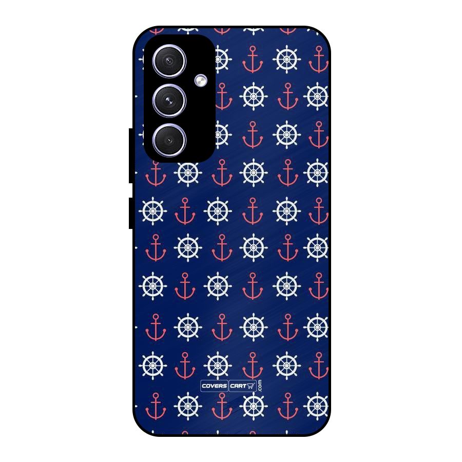 Anchor Pattern Blue Metal Back Case for Galaxy A54
