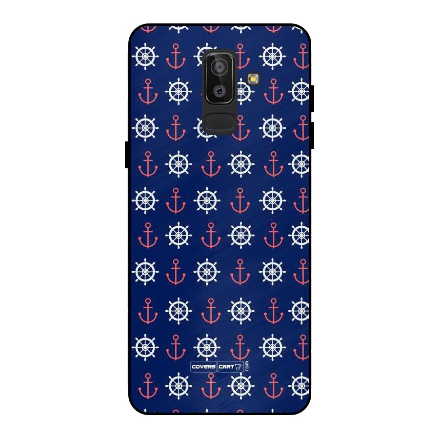 Anchor Pattern Blue Metal Back Case for Galaxy J8