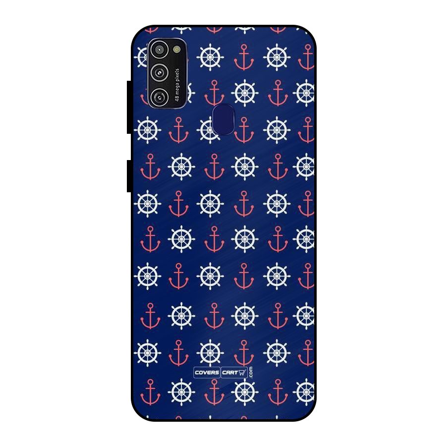 Anchor Pattern Blue Metal Back Case for Galaxy M30s