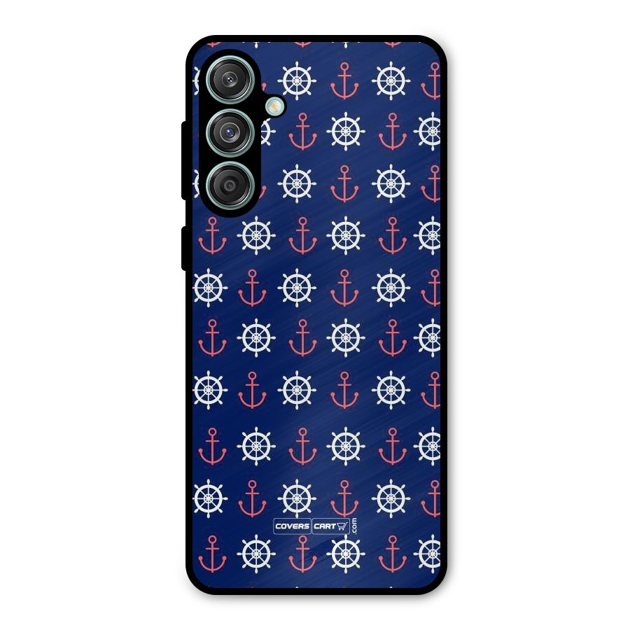 Anchor Pattern Blue Metal Back Case for Galaxy M55 5G
