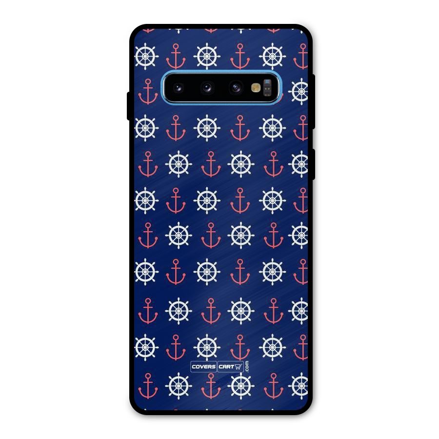 Anchor Pattern Blue Metal Back Case for Galaxy S10