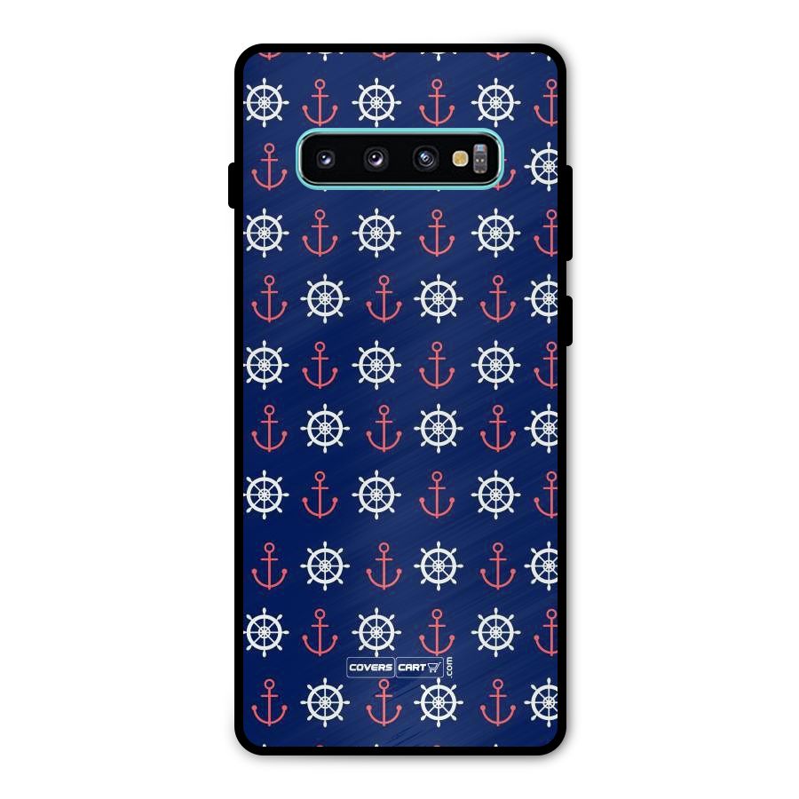 Anchor Pattern Blue Metal Back Case for Galaxy S10 Plus