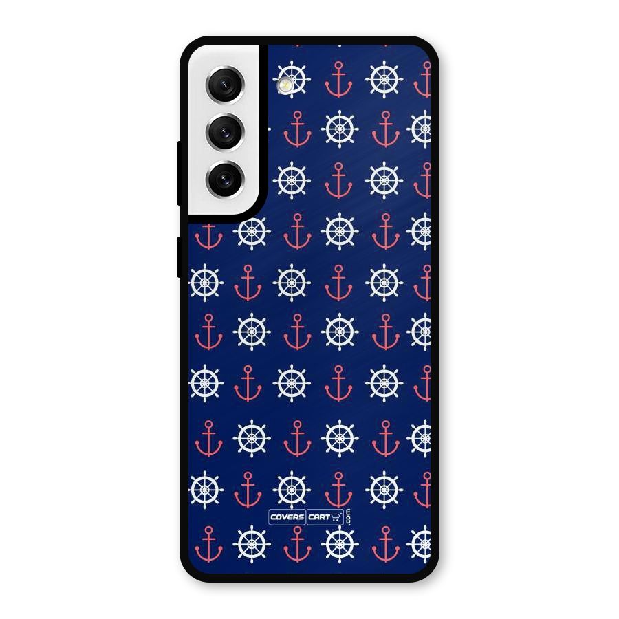 Anchor Pattern Blue Metal Back Case for Galaxy S21 FE 5G