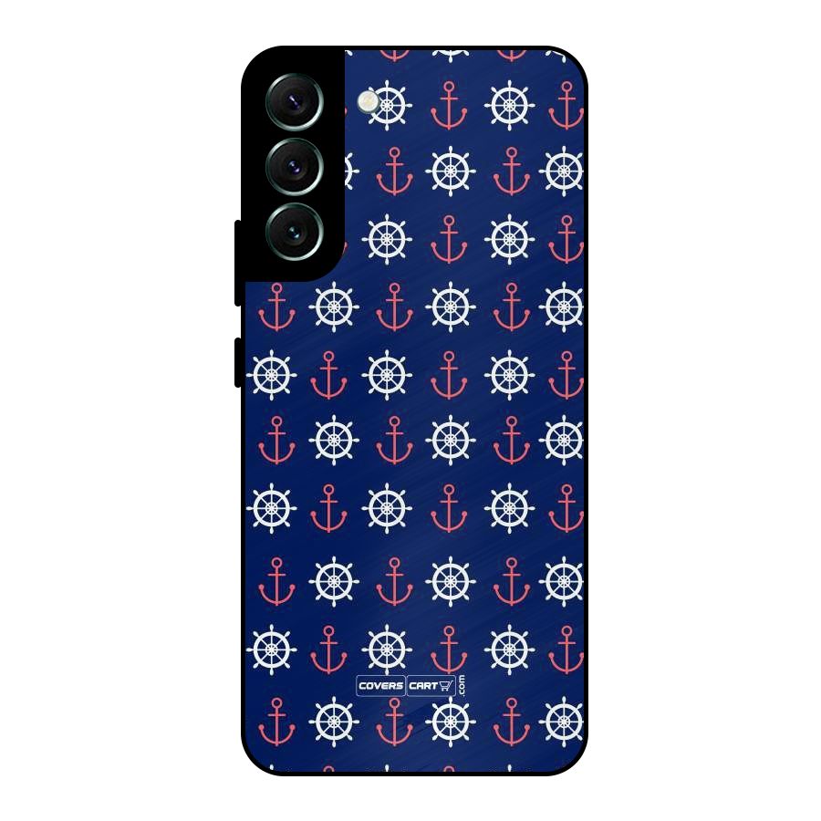 Anchor Pattern Blue Metal Back Case for Galaxy S22 Plus 5G